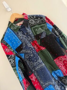 Levi's Mens Patchwork Bandana Shirt M Streetwear Western Paisley Button Up Indie